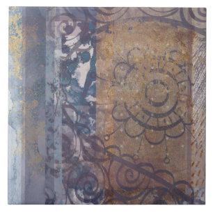 Kunstbruin-blauw-lintindustriële stijl tegeltje