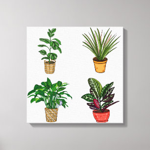 Kunstcanvas met handgetekende houseplant canvas afdruk
