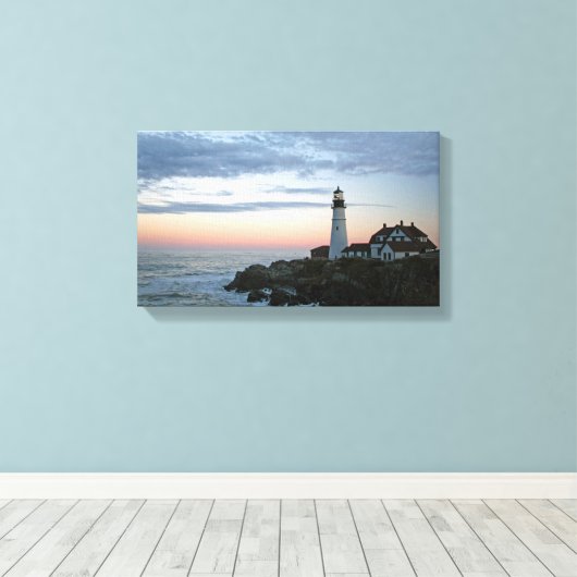 Kunstcanvas met vuurtoren van Portland Canvas Afdruk (Insitu (Houten vloer))