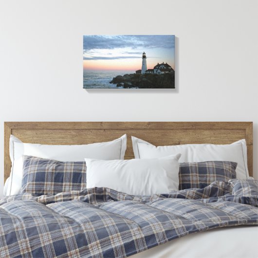 Kunstcanvas met vuurtoren van Portland Canvas Afdruk (Insitu (Slaapkamer))