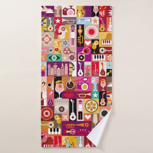 Kunstcollage, muzikale illustratie. Patchwo Badhanddoek (Badhanddoek)