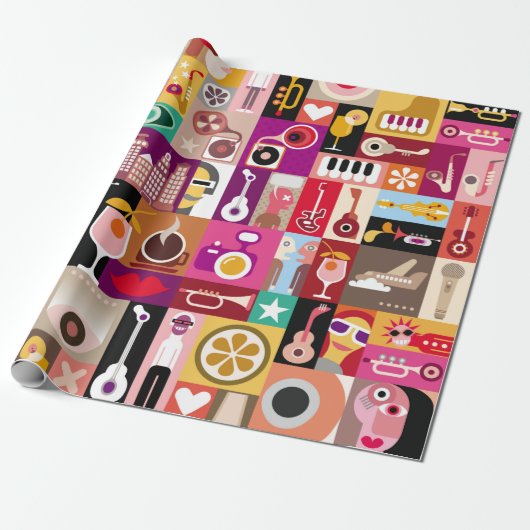 Kunstcollage, muzikale illustratie. Patchwo Cadeaupapier (Uitgerold)