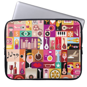 Kunstcollage, muzikale  illustratie. Patchwo Laptop Sleeve