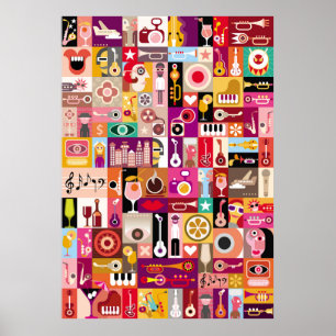 Kunstcollage, muzikale  illustratie. Patchwo Poster