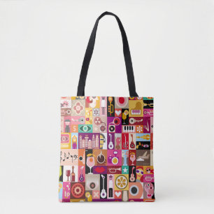 Kunstcollage, muzikale illustratie. Patchwo Tote Bag