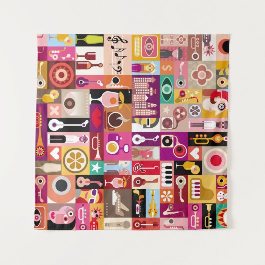 Kunstcollage, muzikale  illustratie. Patchwo Wandkleed (Voorkant (horizontaal))