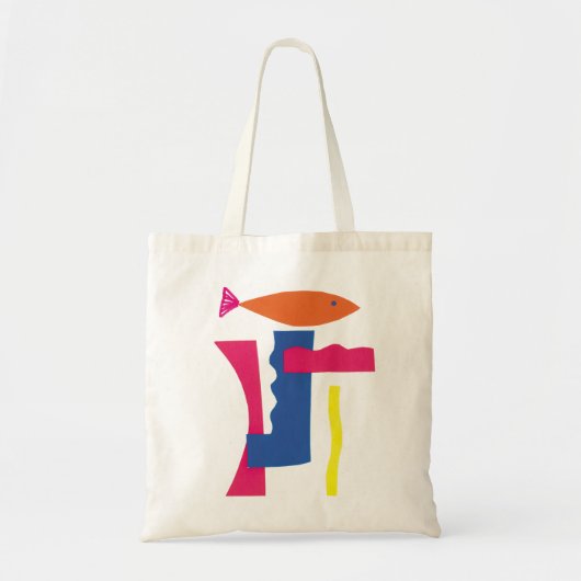 Kunstcollage, vis, modern minimalistisch kleurrijk tote bag (Voorkant)