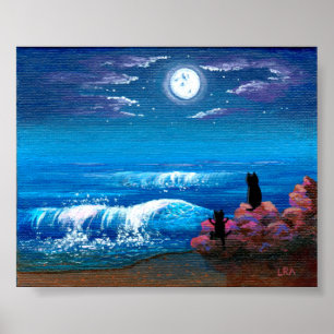 Kunstcreatie in de moonoceaan - zwarte kat poster