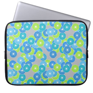 Kunstdebloem - blauw en kalkgroen laptop sleeve