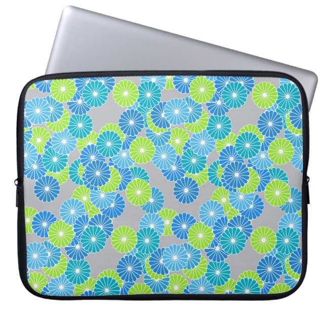 Kunstdebloem - blauw en kalkgroen laptop sleeve (Voorkant)