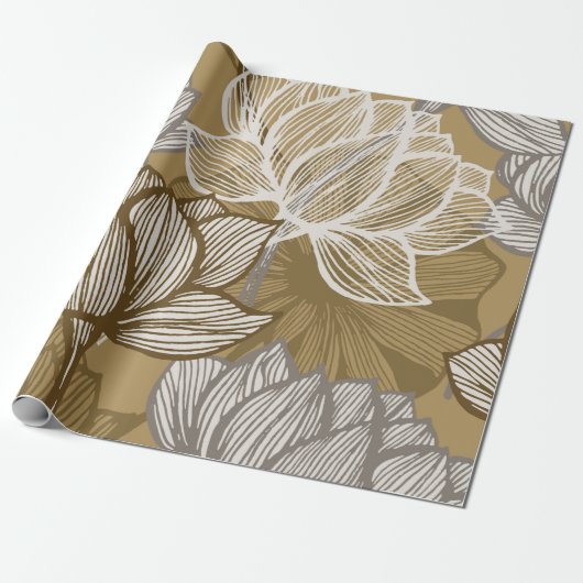 Kunstdebloem. Bloed gouden lijnkunst. Cadeaupapier (Uitgerold)