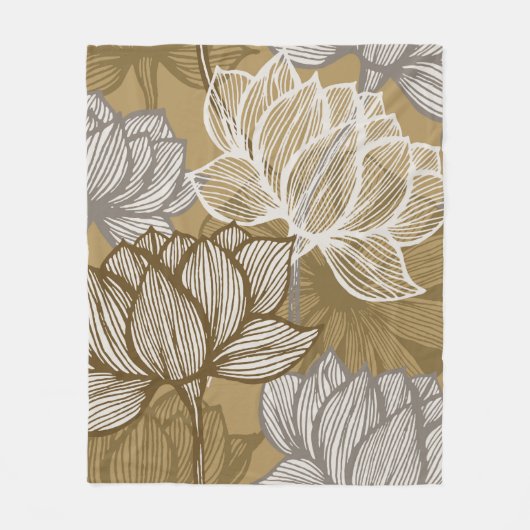 Kunstdebloem. Bloed gouden lijnkunst. Fleece Deken (Voorkant)