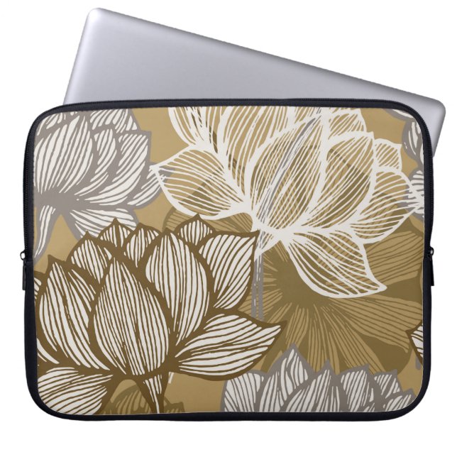 Kunstdebloem. Bloed gouden lijnkunst. Laptop Sleeve (Voorkant)
