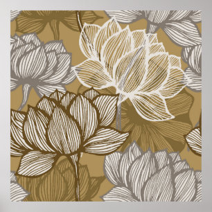 Kunstdebloem. Bloed gouden lijnkunst. Poster