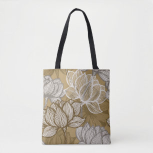 Kunstdebloem. Bloed gouden lijnkunst. Tote Bag