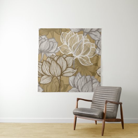 Kunstdebloem. Bloed gouden lijnkunst. Wandkleed (In situ)