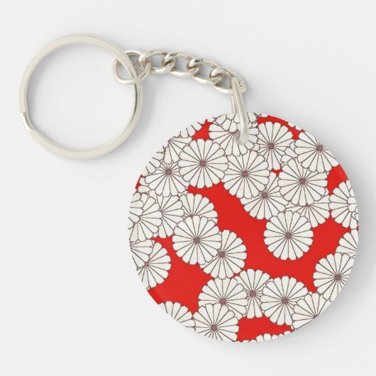 Kunstdebloem - crème op rood sleutelhanger (Voorkant)