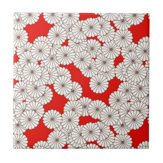 Kunstdebloem - crème op rood tegeltje (Voorkant)