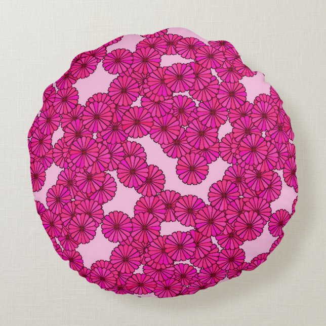 Kunstdebloem - magenta op roze rond kussen (Achterkant)