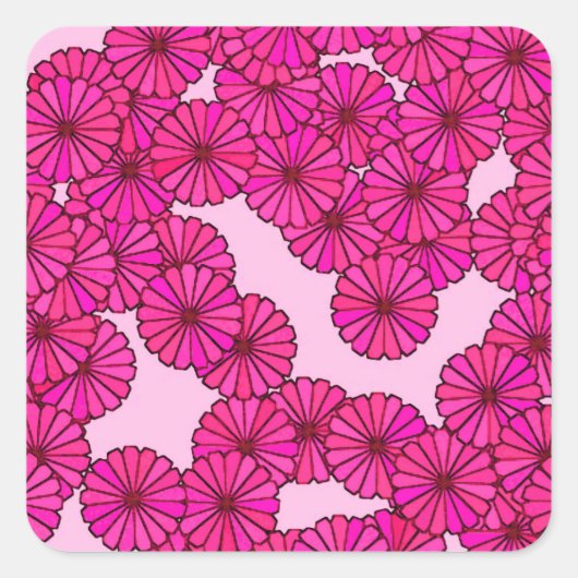 Kunstdebloem - magenta op roze vierkante sticker (Voorkant)