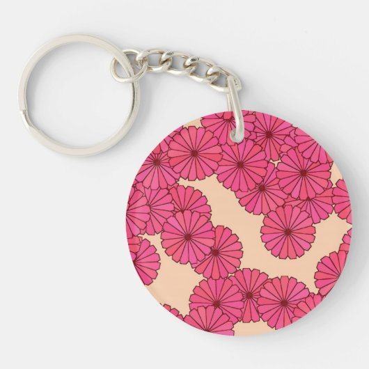 Kunstdebloem - roze en perzik sleutelhanger (Voorkant)