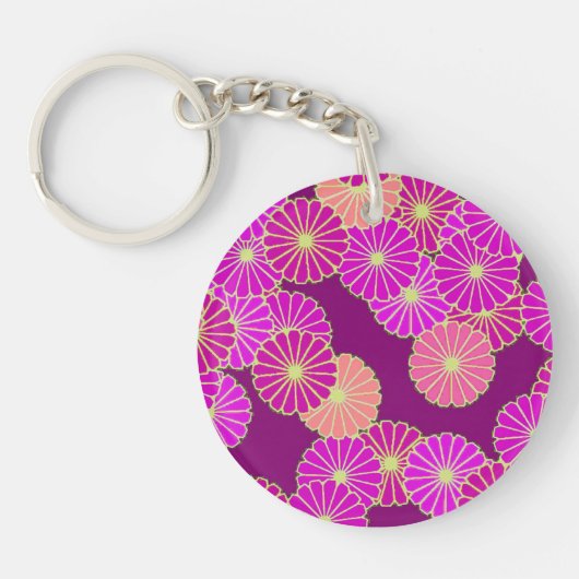 Kunstdebloem - schoppen van violet, koraal sleutelhanger (Voorkant)