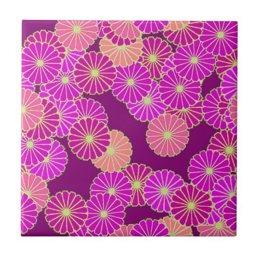 Kunstdebloem - schoppen van violet, koraal tegeltje (Voorkant)