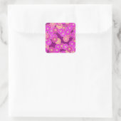 Kunstdebloem - schoppen van violet, koraal vierkante sticker (Tas)
