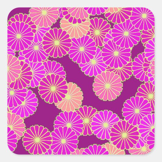 Kunstdebloem - schoppen van violet, koraal vierkante sticker (Voorkant)