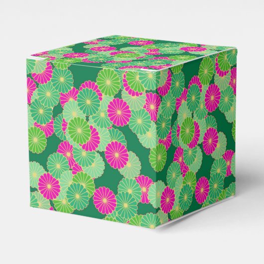 Kunstdebloem - tinten groen, fuchsie bedankdoosjes (Voorkant Zijde)