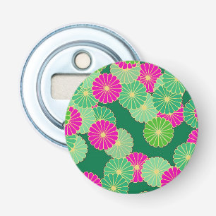Kunstdebloem - tinten groen, fuchsie button flesopener
