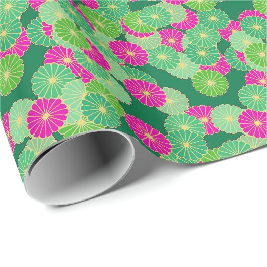 Kunstdebloem - tinten groen, fuchsie cadeaupapier (Rol Hoek)