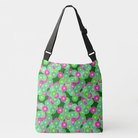 Kunstdebloem - tinten groen, fuchsie crossbody tas (Voorkant)