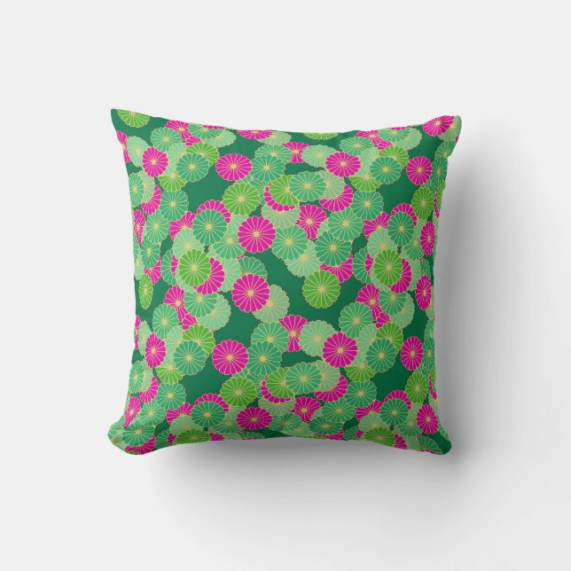 Kunstdebloem - tinten groen, fuchsie kussen (Voorkant)