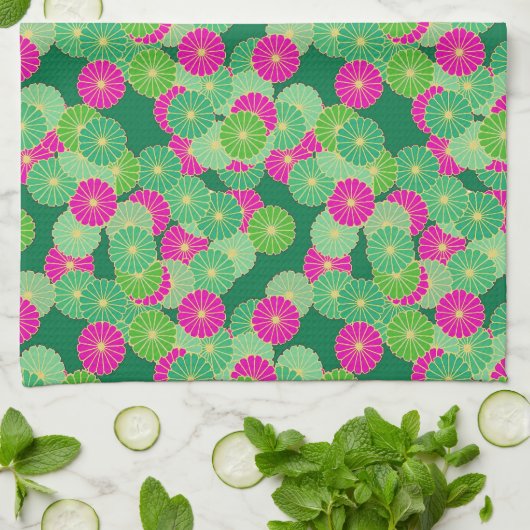 Kunstdebloem - tinten groen, fuchsie theedoek (Gevouwen)