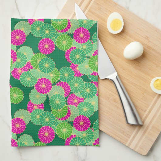 Kunstdebloem - tinten groen, fuchsie theedoek (Quarter Fold)