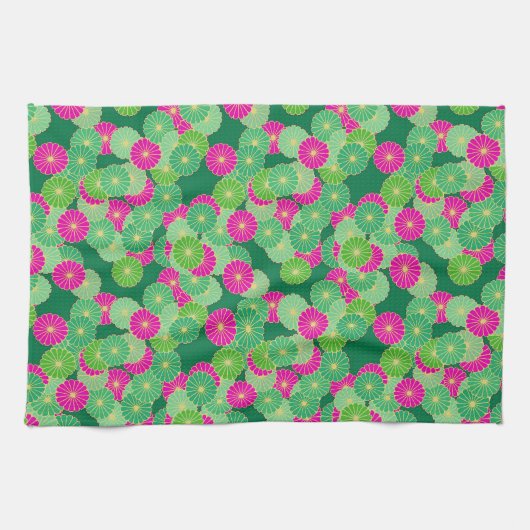 Kunstdebloem - tinten groen, fuchsie theedoek (Horizontaal)