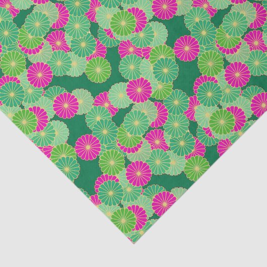 Kunstdebloem - tinten groen, fuchsie tissuepapier (Detail)