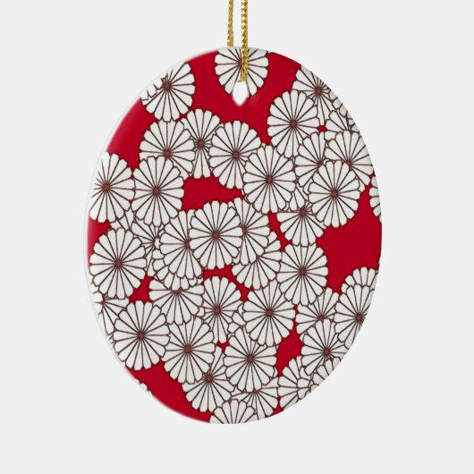 Kunstdebloem - wit op Chinees rood Keramisch Ornament (Rechts)