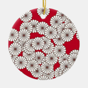 Kunstdebloem - wit op Chinees rood Keramisch Ornament