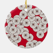 Kunstdebloem - wit op Chinees rood Keramisch Ornament (Achterkant)