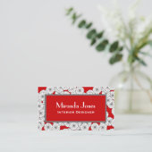 Kunstdebloem - wit op diep rood visitekaartje (Staand voorkant)