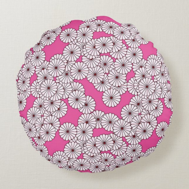 Kunstdebloem - wit op roze rond kussen (Achterkant)