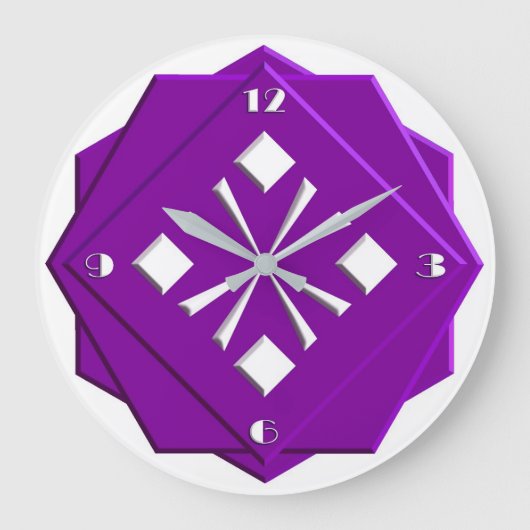 Kunstdeco-amethyst paars geometrisch patroon grote klok (Voorkant)