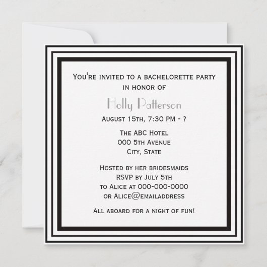  kunstdeco Blk Wit Lijst #1 SQ Bachelorette Kaart (Achterkant)