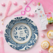 Kunstdeco Blue/White Porcelain Design Personalized Papieren Bordje (Feest)