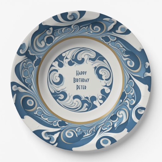 Kunstdeco Blue/White Porcelain Design Personalized Papieren Bordje (Voorkant)