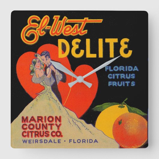 Kunstdeco El-West Delite Florida Citrus Fruit uit  Vierkante Klok (Voorkant)
