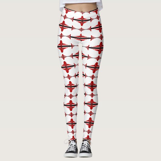 Kunstdeco-element in diepe rode Leggings (Voorkant)
