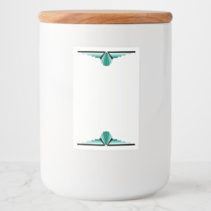 Kunstdeco-element in het blauwgroen voedselcontainer etiket